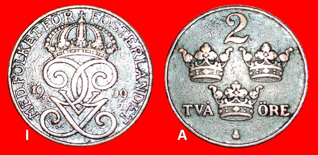 Ⰺ 3 CROWNS (1909-1950): SWEDEN  2 ORE 1909! DISCOVERY COIN!, Ophalen of Verzenden, Overige landen, Losse munt