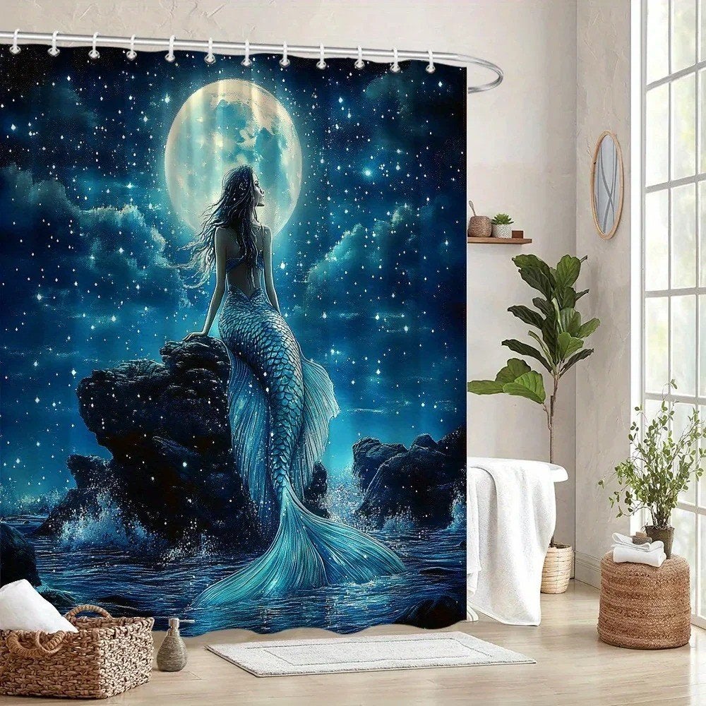 Douchegordijn Zeemeermin bij nacht (180x200cm)