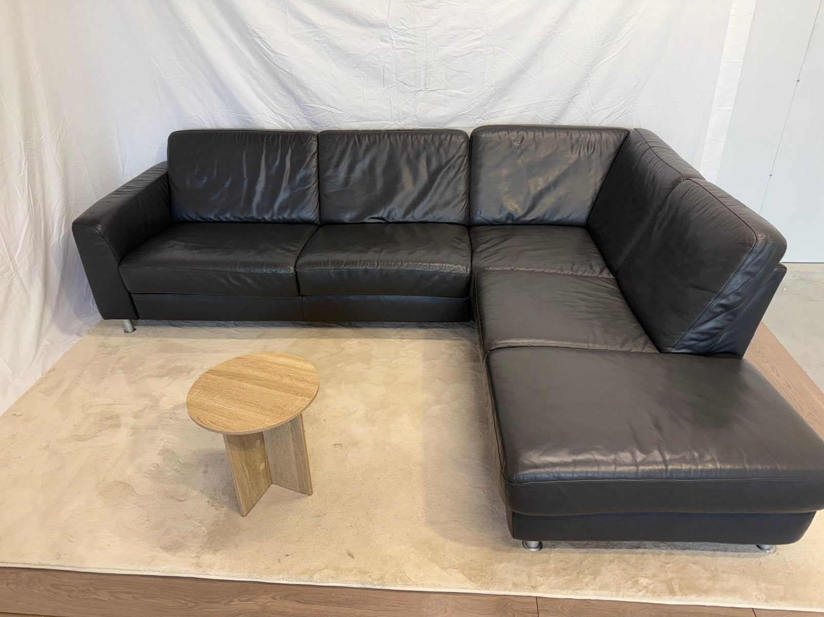 Terra lederen hoekbank zwart, Huis en Inrichting, Gebruikt, 125 cm of meer, Ophalen of Verzenden, Leer