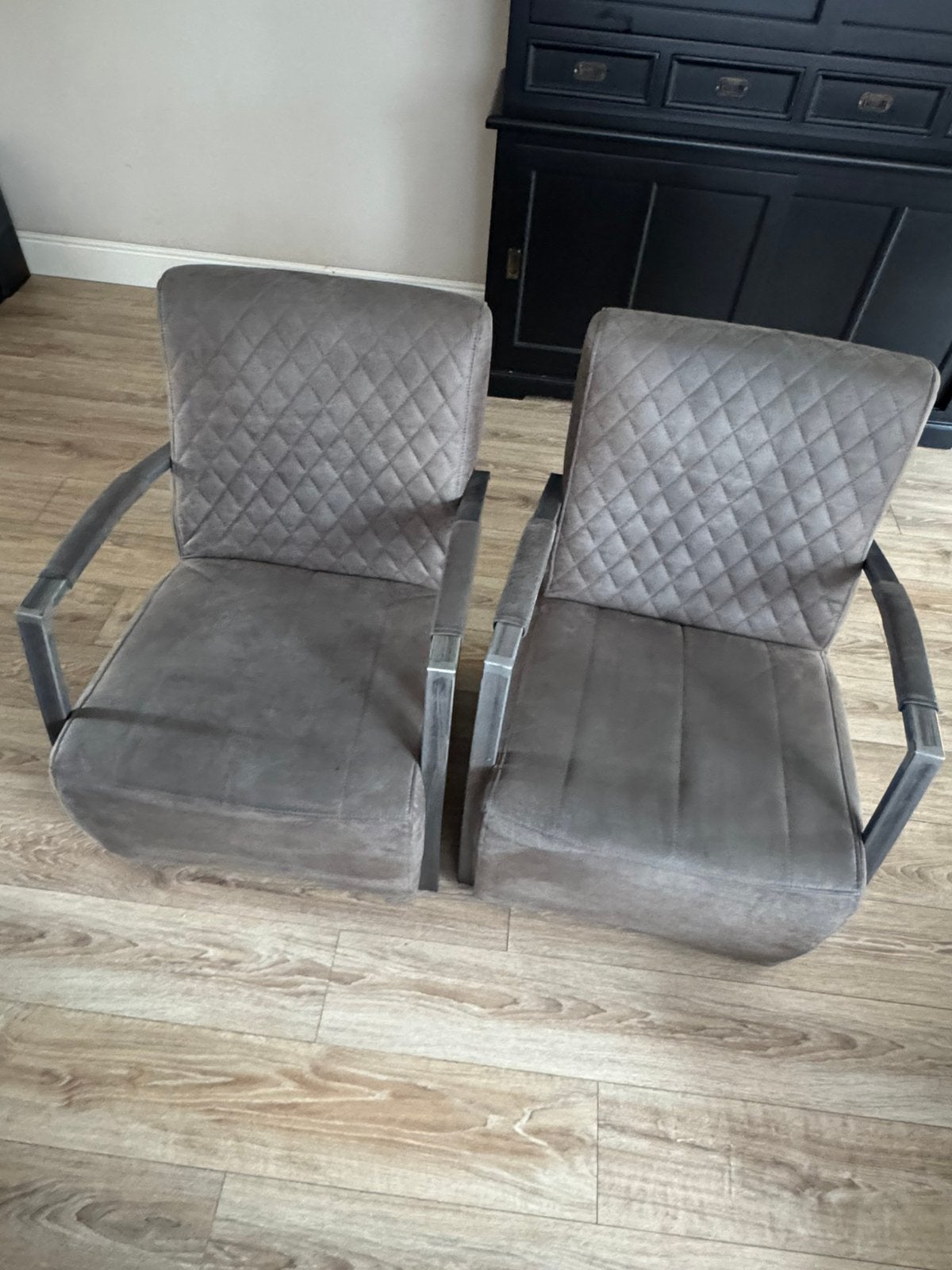 2 grijze fauteuils, Huis en Inrichting, Fauteuils, Ophalen, 75 tot 100 cm, Zo goed als nieuw, Stof