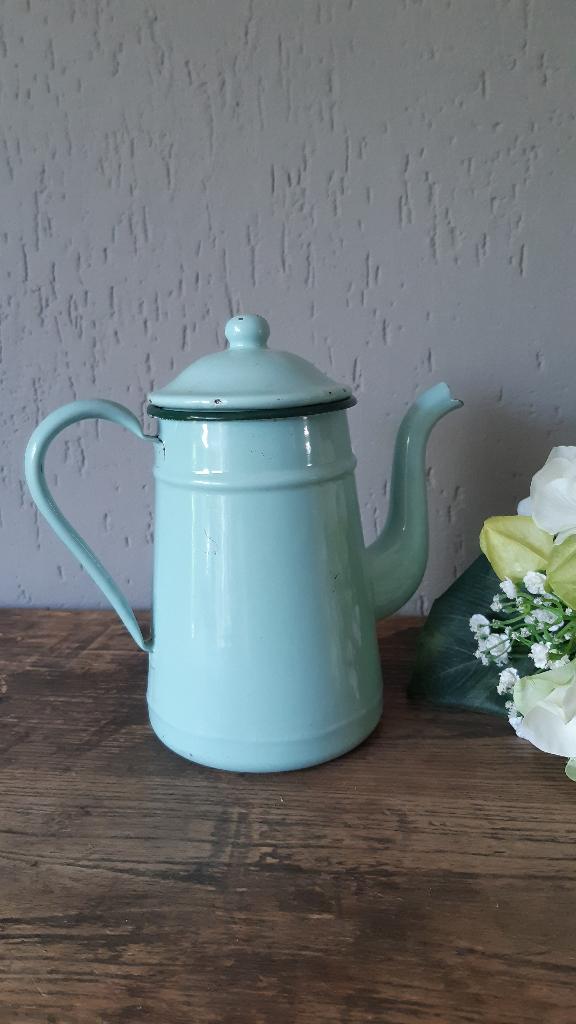 Emaille koffiepot / kan mintgroen, Antiek en Kunst, Antiek | Emaille, Ophalen of Verzenden