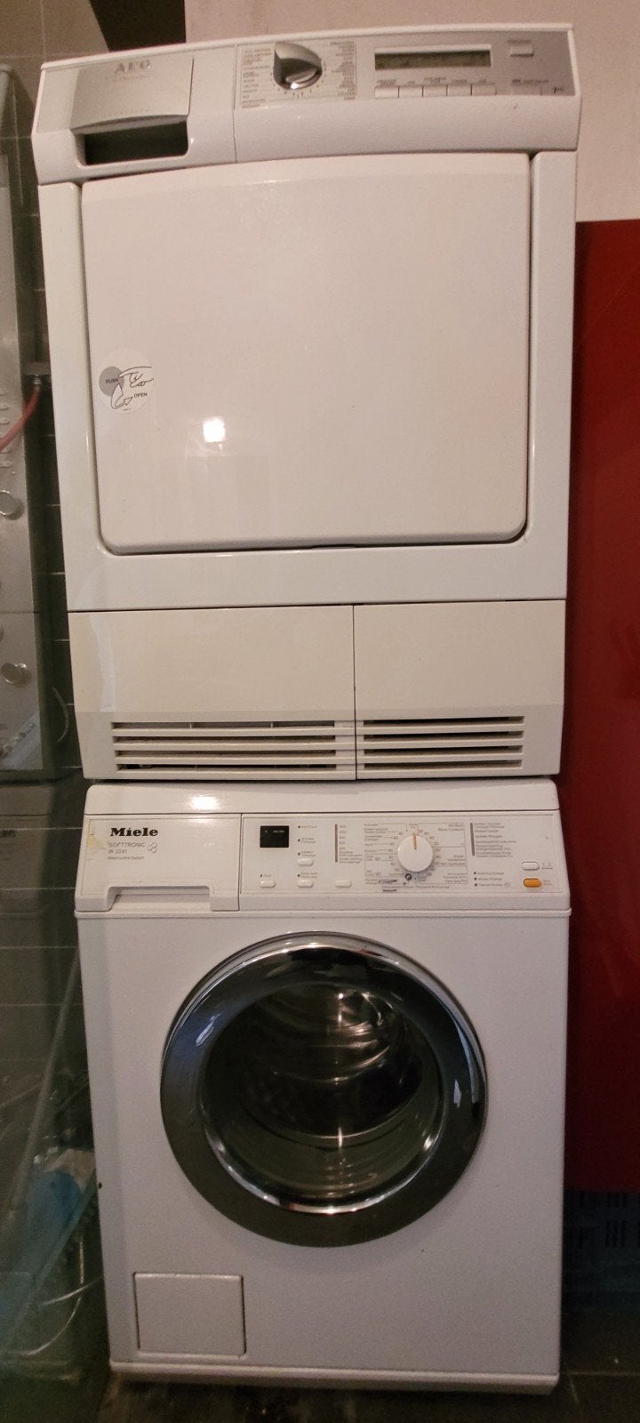 Miele W 3241 SoftCare System en AEG droger set, 6 tot 8 kg, Ophalen of Verzenden, Gebruikt, 85 tot 90 cm