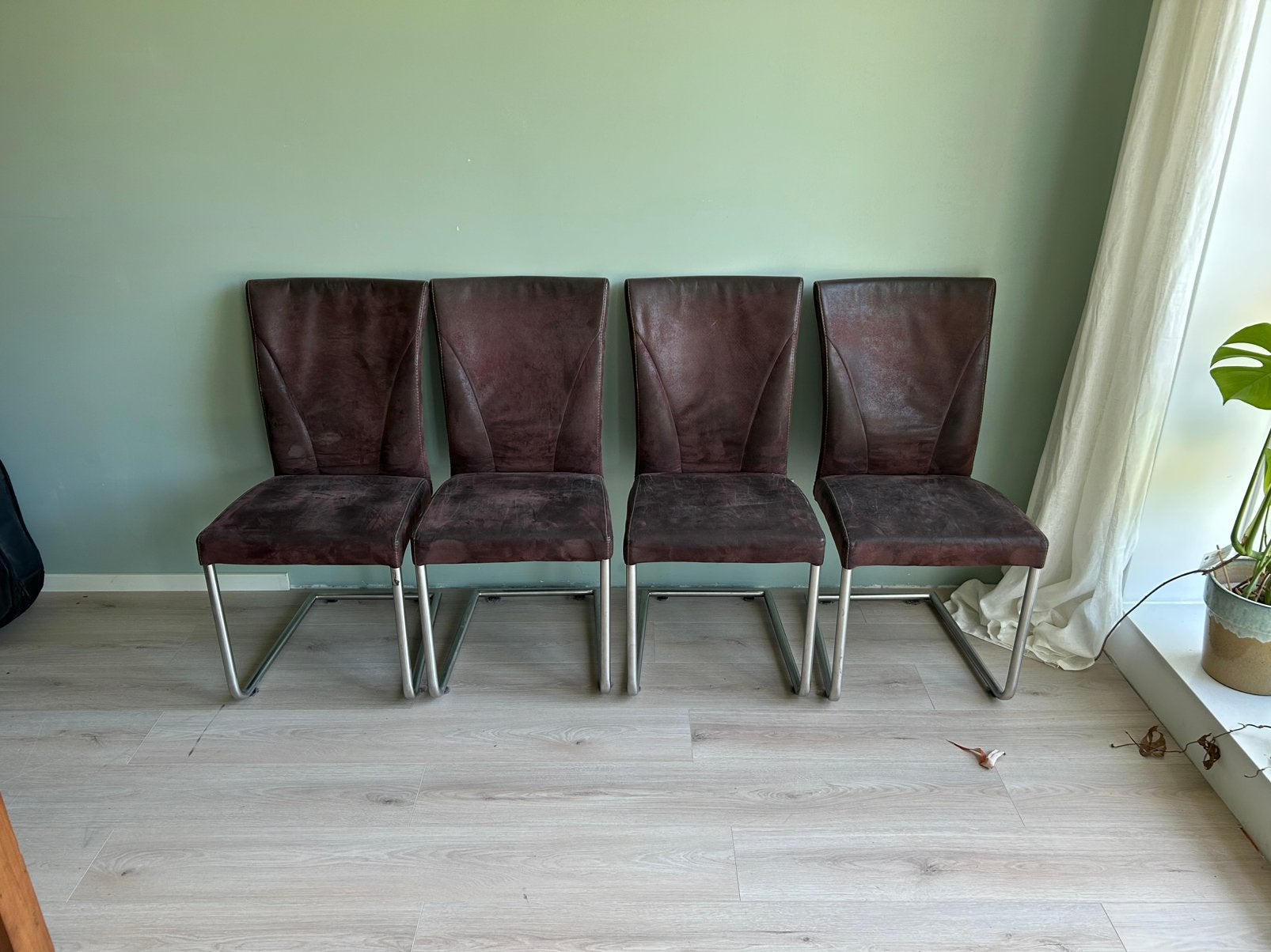 Eetkamerstoelen bruin leer, Ophalen, Gebruikt, Leer
