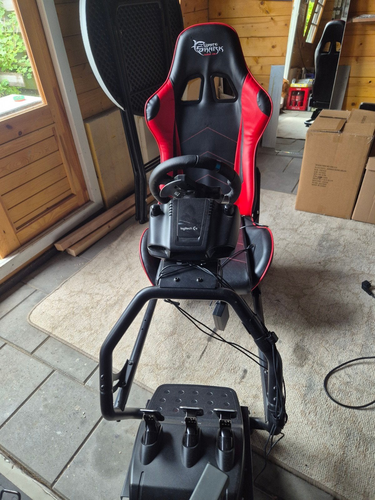 white shark Race stoel met Logitech G29 stuur en pedalen voo, Ophalen, Gebruikt, Racen en Vliegen