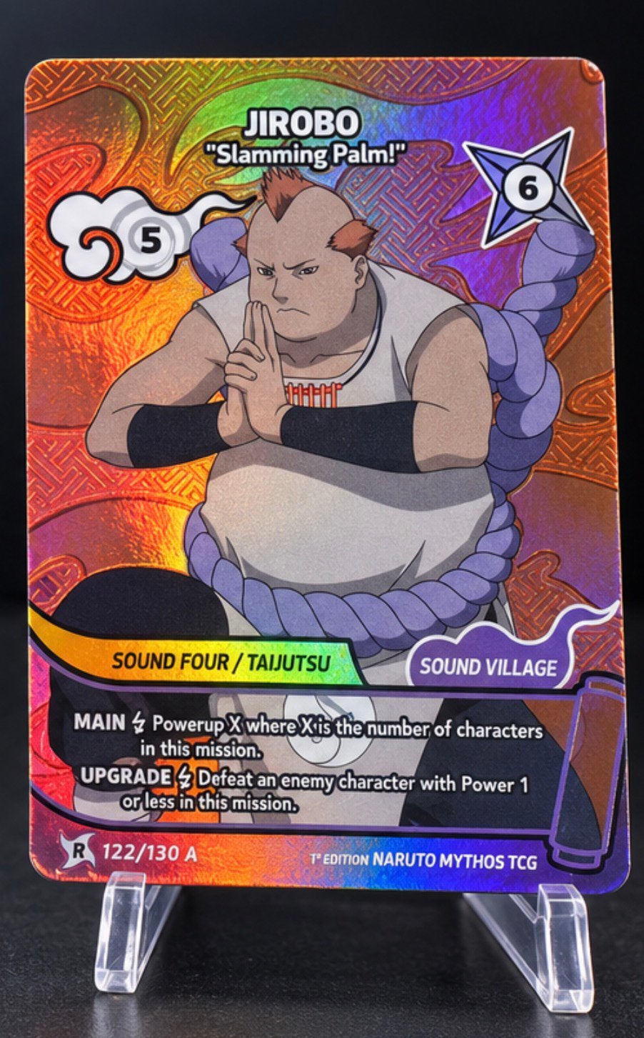 Naruto Mythos TCG Jirobo "Slamming Palm!" Foil Kaart, Ophalen of Verzenden, Zo goed als nieuw, Losse kaart, Foil