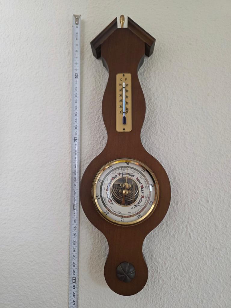 Vintage Barometer met Thermometer - Hout, Ophalen, Gebruikt, Barometer