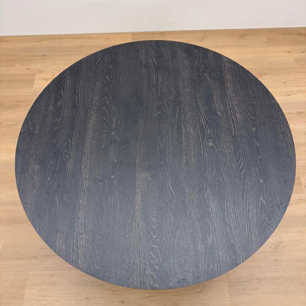 Ronde eettafel HPL donker eiken 130cm - Direct Leverbaar, Rond, Ophalen of Verzenden, Zo goed als nieuw, Info@betaalbaar-design.nl
