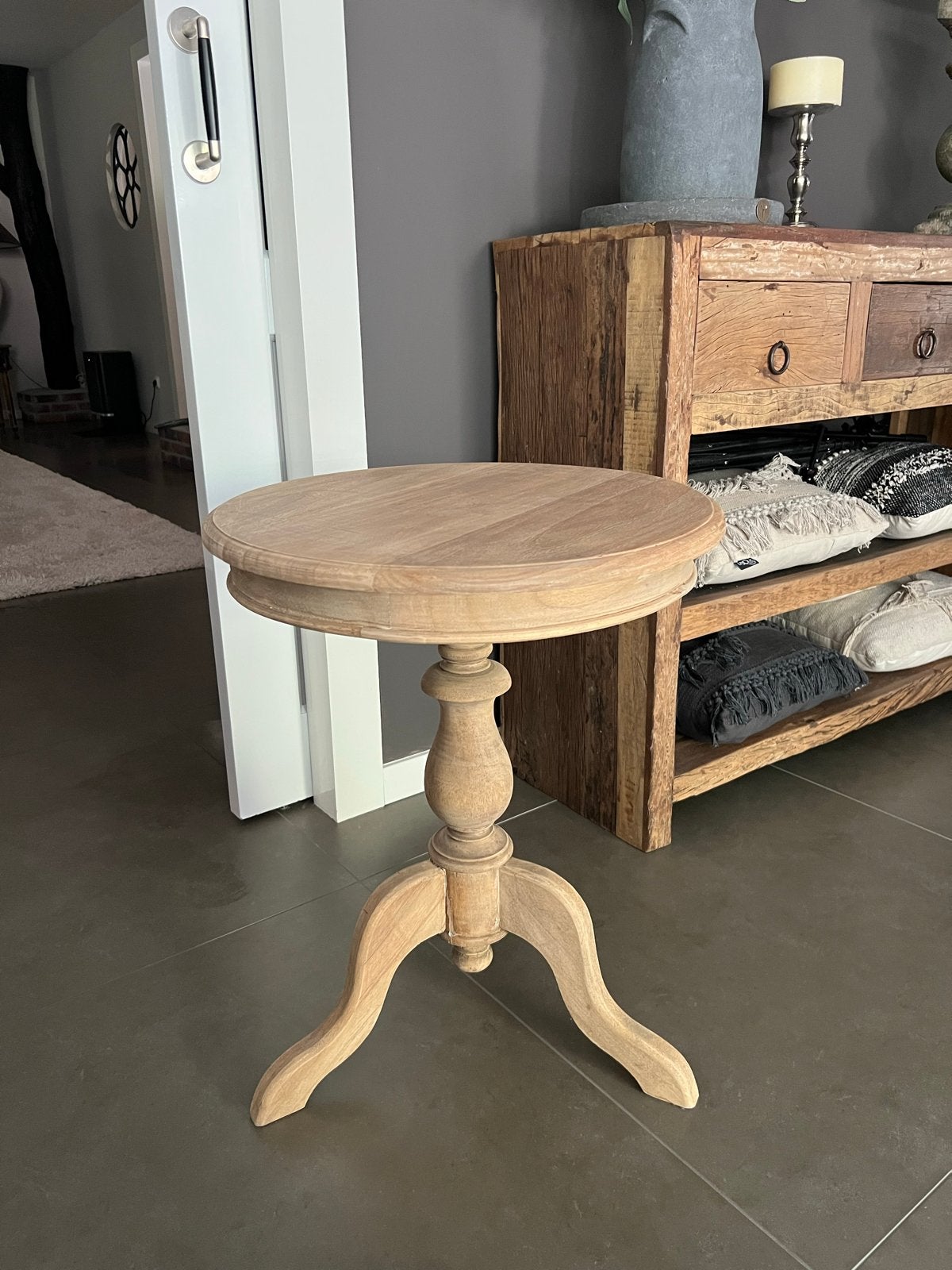 Houten bijzettafel rond - Zo goed als nieuw / wijntafel, Ophalen, Minder dan 55 cm, Rond, Zo goed als nieuw