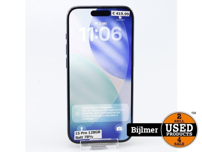 iPhone 15 Pro 128GB Donkerblauw | Batt 78%, Apple, Zo goed als nieuw, Support@apple.com, One Apple Park Way
Cupertino, CA 95014
United States
