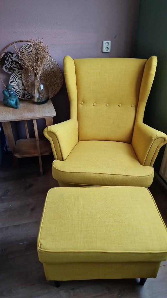 Gele Ikea stoel met voetenbank, Ophalen, Overige kleuren, Zo goed als nieuw, Vintage klassiek tijdloos