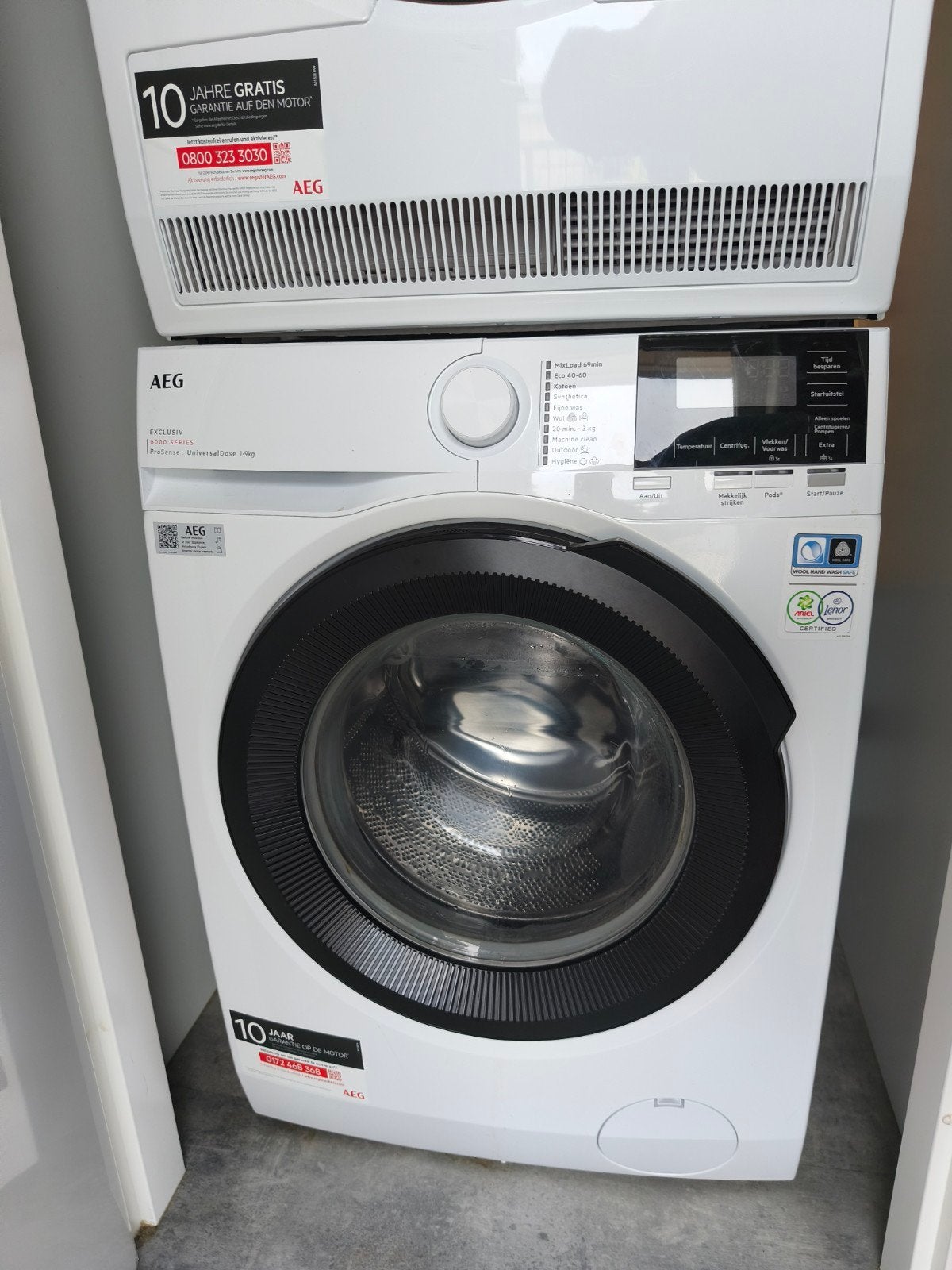 AEG Wasmachine (LR63BERLIN 6000) en AEG Droger (8000 serie), Witgoed en Apparatuur, 8 tot 10 kg, Ophalen, Zo goed als nieuw, 85 tot 90 cm