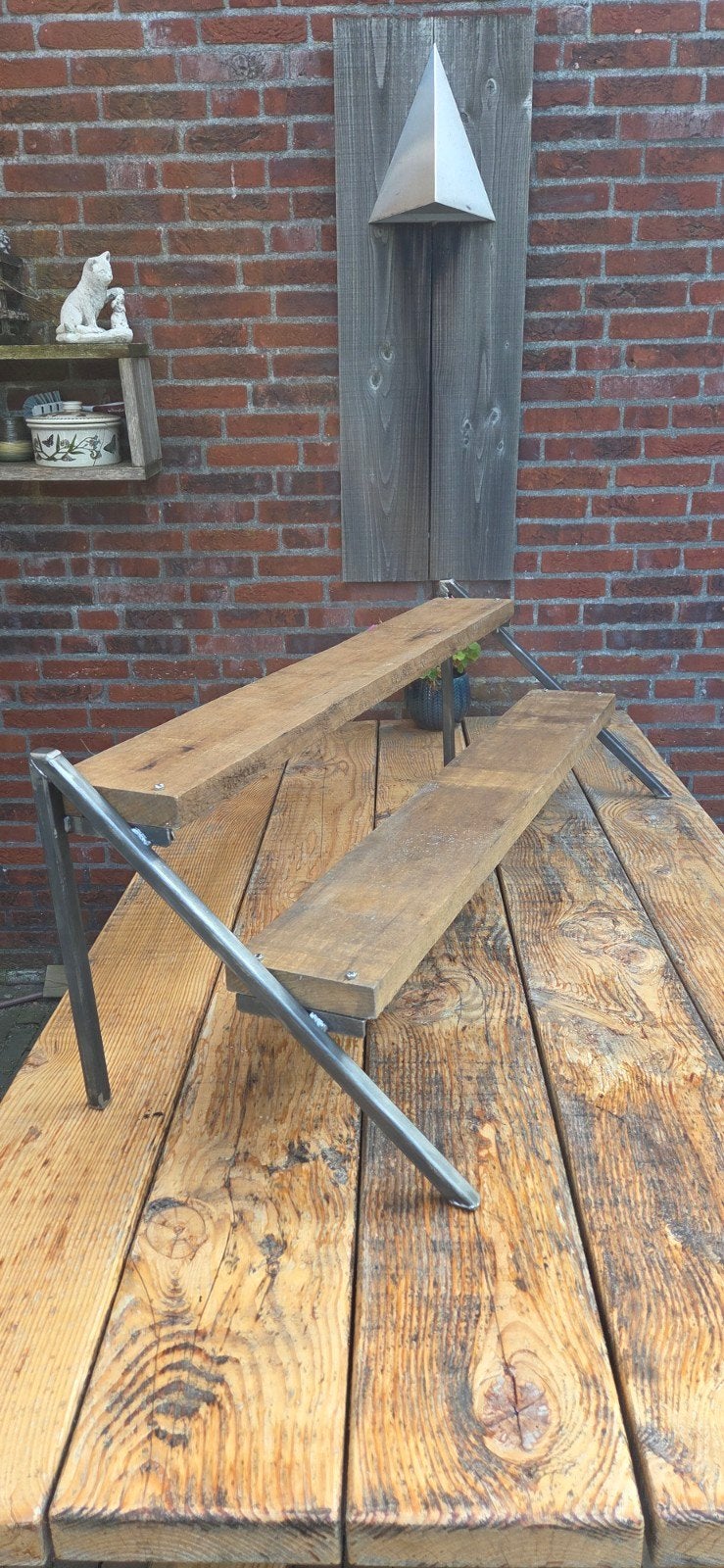 2x Marktkraam/Winkel Display Schappen Hout en Staal, Ophalen, Zo goed als nieuw
