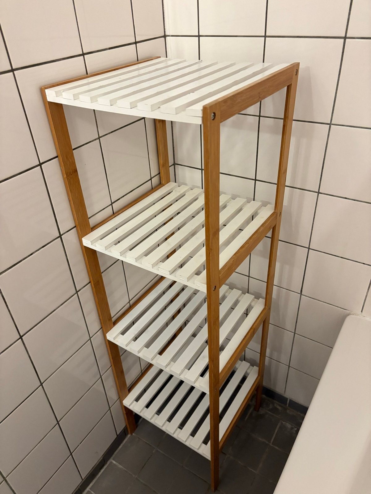 Bamboe badkamerrek met 4 planken - 33x33x110 cm, Ophalen, Gebruikt