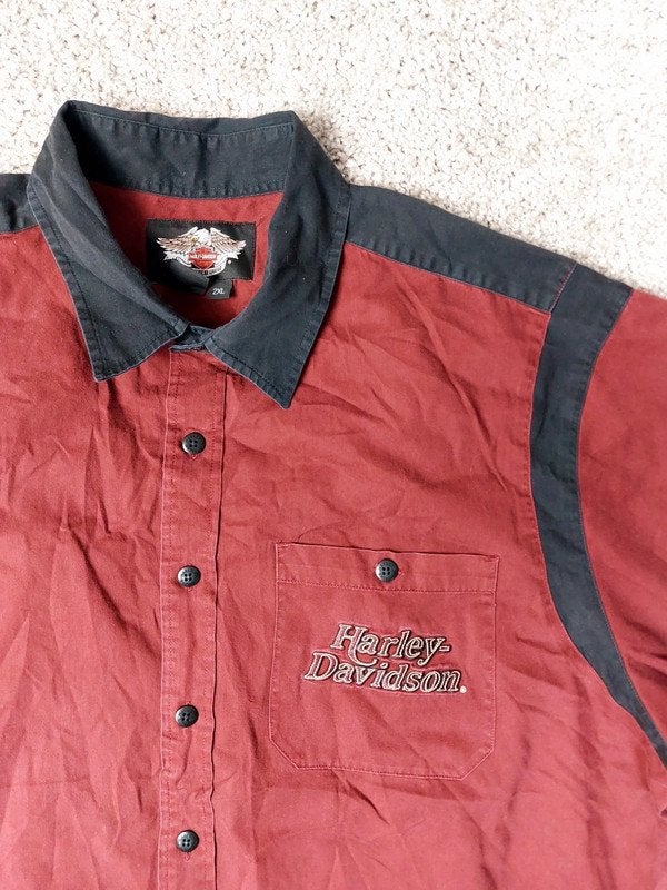 Harley Davidson Overhemd Heren XXL Rood Biker USA Katoen, Ophalen of Verzenden, Zo goed als nieuw, Zwart, Harley Davidson