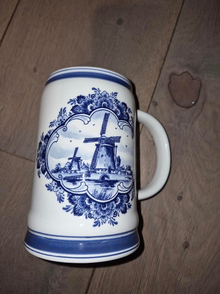 Delfts Blauw Bierpul met Molens en Tulpen, Ophalen of Verzenden