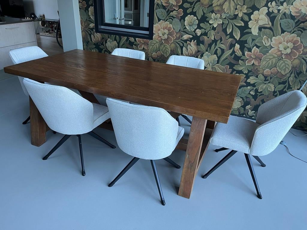 Robuuste eikenhouten kloostertafel, Huis en Inrichting, Tafels | Eettafels, Ophalen, Gebruikt, Eikenhout, 200 cm of meer