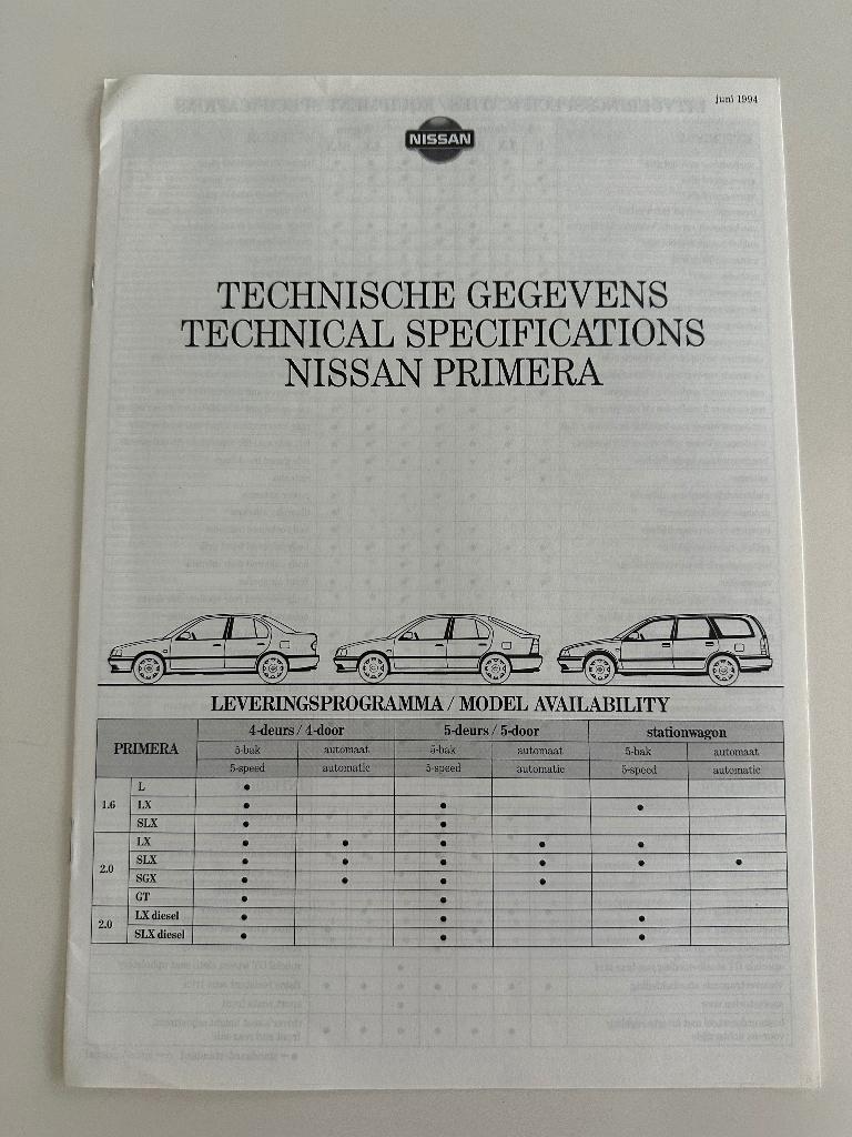 Folder technisch Nissan Primera, Ophalen of Verzenden, Zo goed als nieuw, Auto's