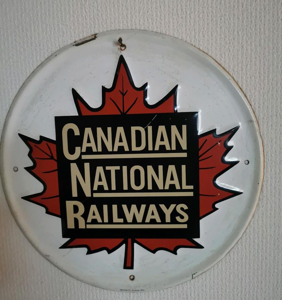 Vintage Canadian National Railways Emaille Bord, Verzamelen, Spoorwegen en Tramwegen, Ophalen of Verzenden, Gebruikt, Trein, Overige typen