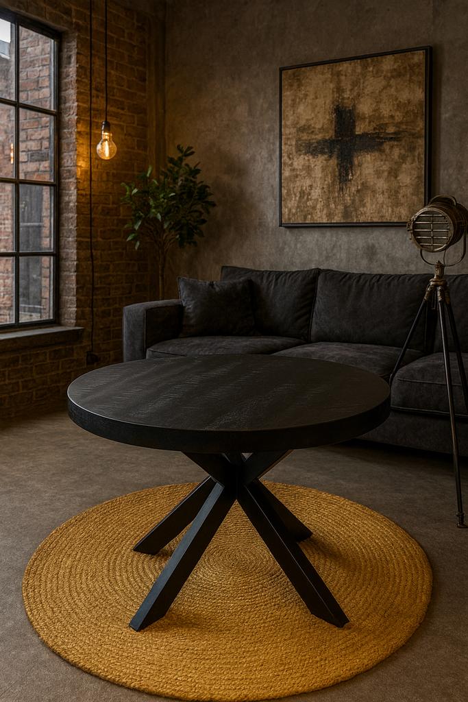 Eettafel rond 100cm Zwart mango Direct/Leverbaar E-7201