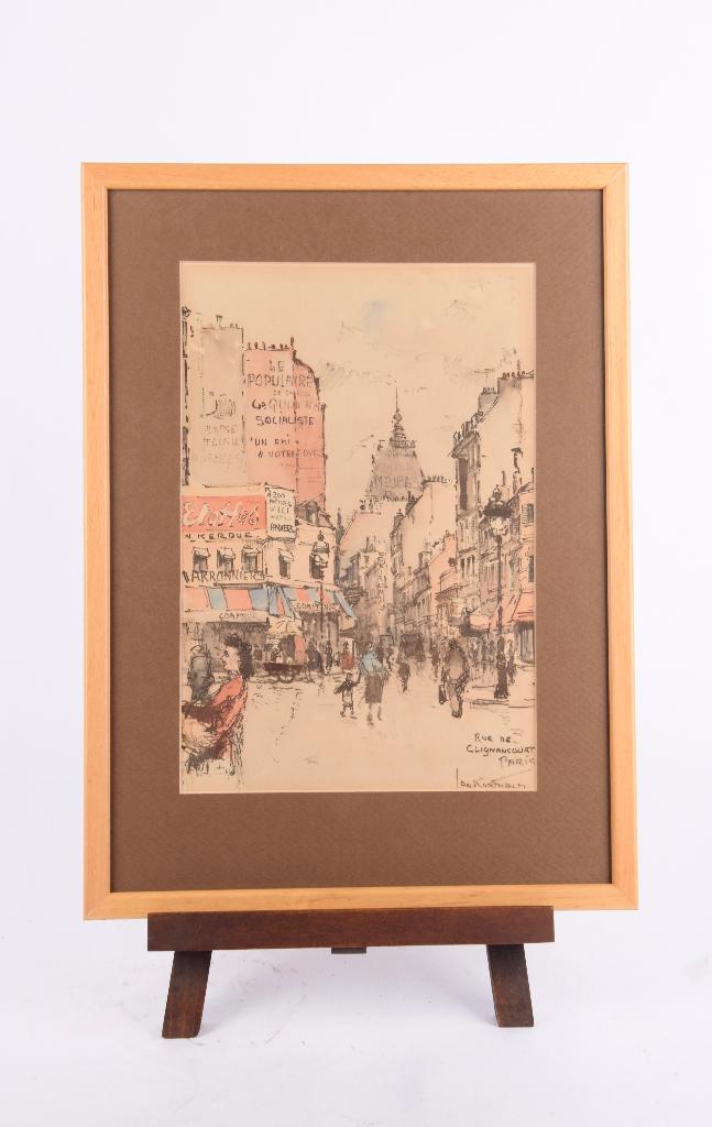 Jan Korthals (1916-1972) – “rue de clignacourt, Paris”, Antiek en Kunst, Kunst | Tekeningen en Foto's, Ophalen of Verzenden