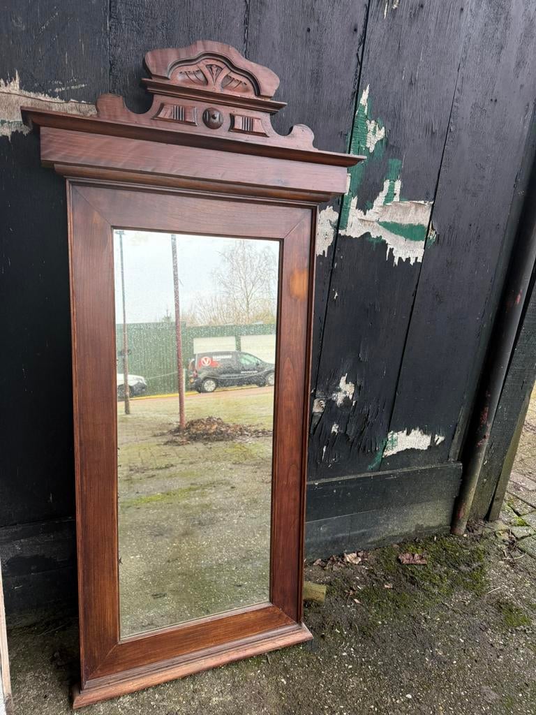 Antieke Biedermeier mahoniehouten wandspiegel, Ophalen of Verzenden, Rechthoekig