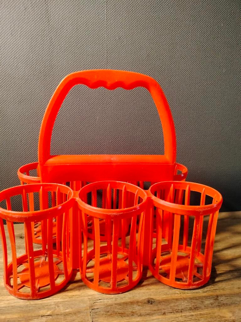 Vintage oranje flessenrek., Ophalen of Verzenden, Gebruikt