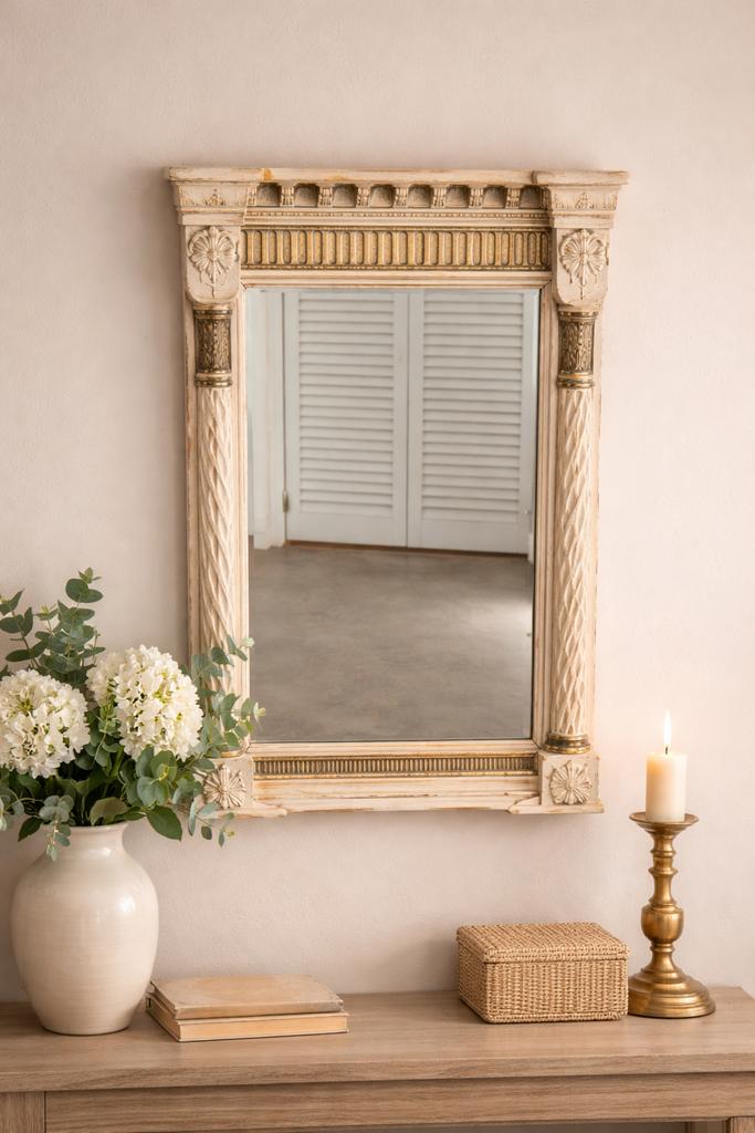 Brocant Empire stijl spiegel-decoratief klassiek-shabby chic, Antiek en Kunst, Antiek | Spiegels, Ophalen, Rechthoekig, Minder dan 50 cm