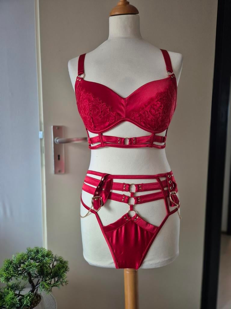 Hunkemoller rode lingerie set  & afneembare cuffs, Ophalen of Verzenden, Rood, Setje
