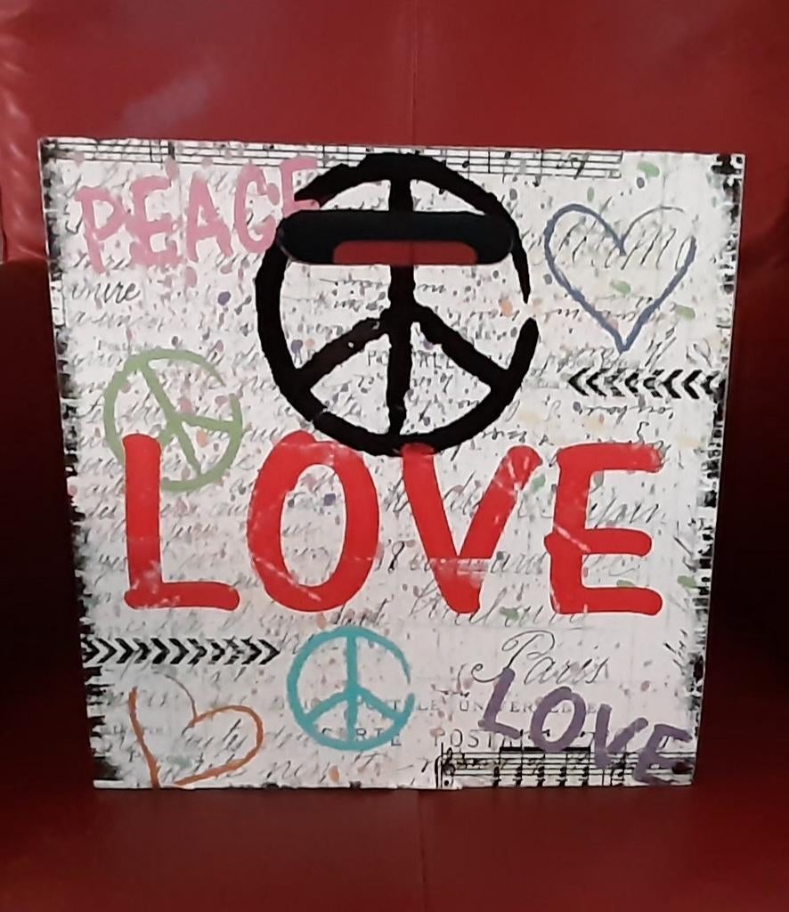 Love, peace, houten opbergbak, kubus. Apart., Ophalen, Minder dan 50 cm, Minder dan 50 cm
