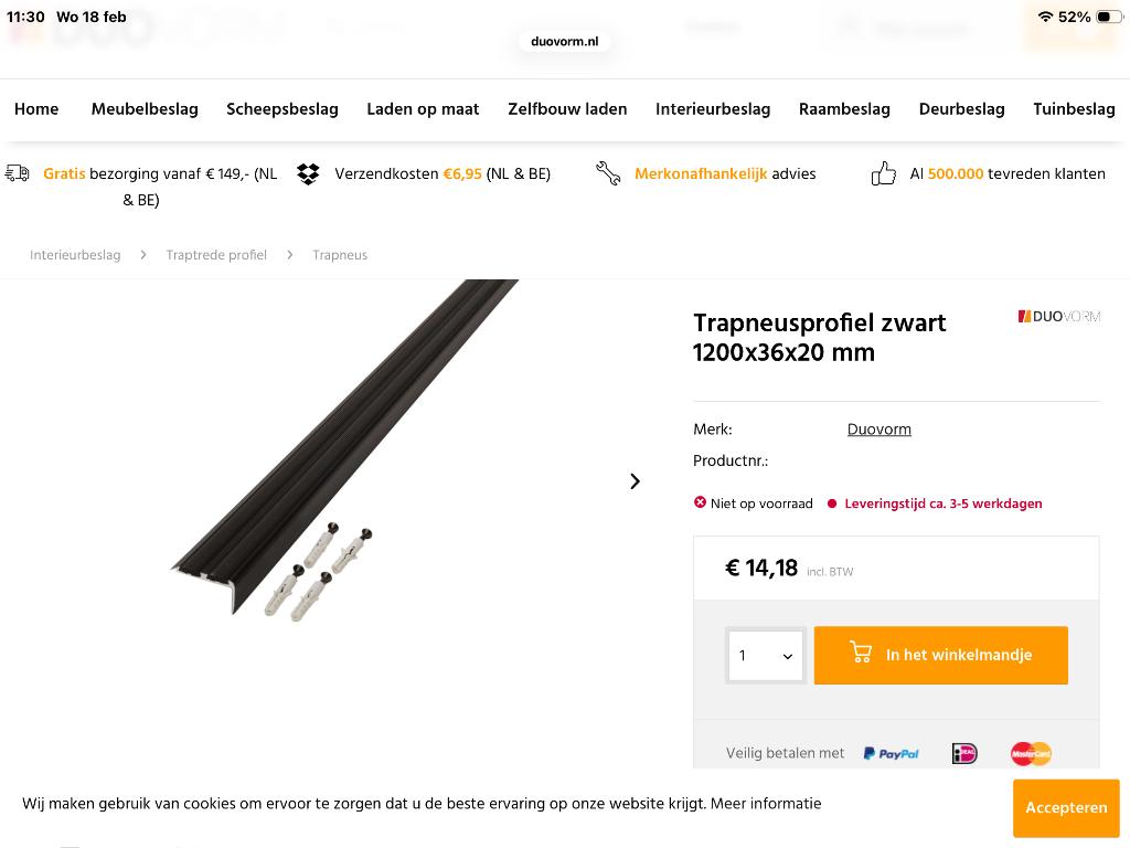 34 keer nieuw zwart trapneusprofiel zwart 120 cm, Overige materialen, 100 tot 150 cm, Overige typen, Nieuw