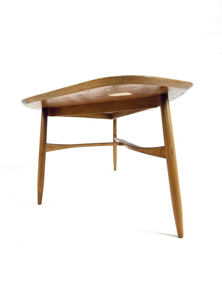 Vintage organische salontafel, Svante Skogh, Laauser ‘60, Huis en Inrichting, Teakhout, Zo goed als nieuw, Vintage retro buisframe design rotan webbing papercord