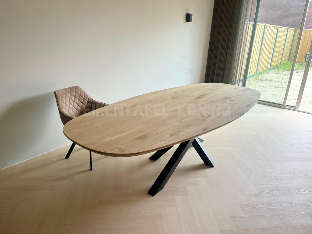 Deens ovale eiken tafel boomstamtafel massief 4cm Megasale!!, Huis en Inrichting, Tafels | Eettafels, Ovaal, Nieuw, 200 cm of meer