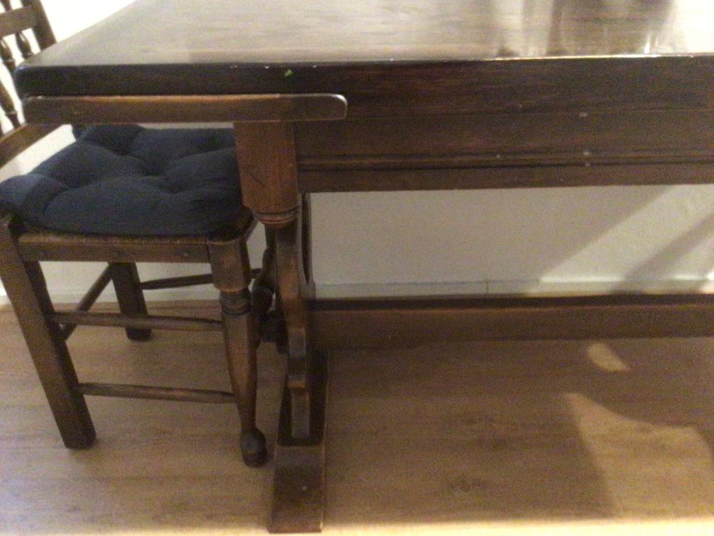 Eiken Engelse eettafel met 4 stoelen, Ophalen, Gebruikt, Eikenhout, 50 tot 100 cm