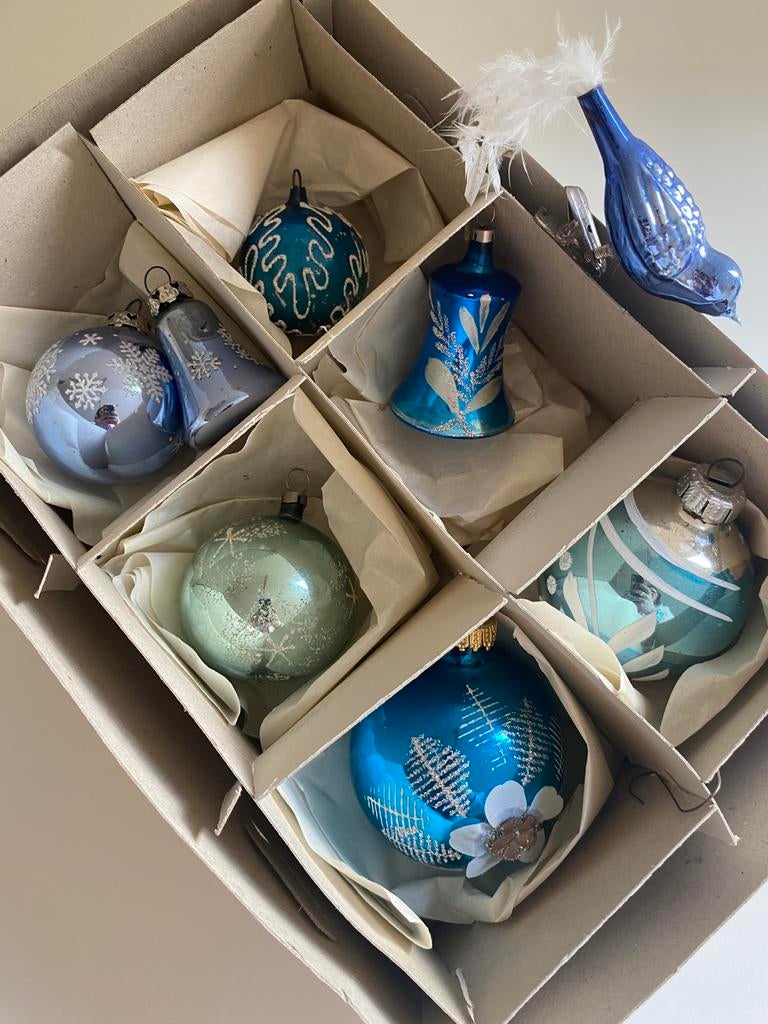 Vintage kerstballen- jaten 50- handbeschilderd, Ophalen of Verzenden, Zo goed als nieuw