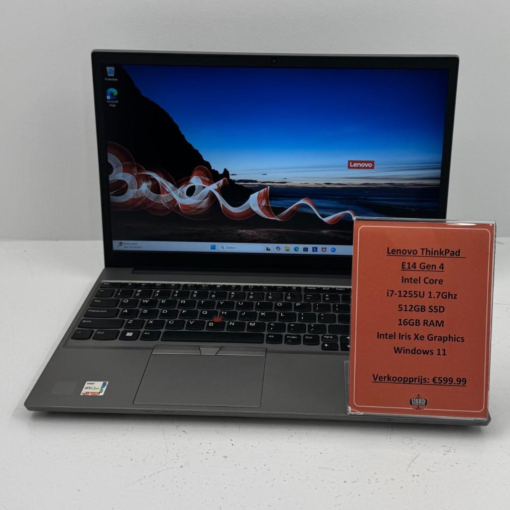 Lenovo ThinkPad E14 Gen 4 Laptop | i7 512GB SSD 16GB RAM, 2 tot 3 Ghz, Qwerty, Dordrecht@usedproducts.nl, 14 inch