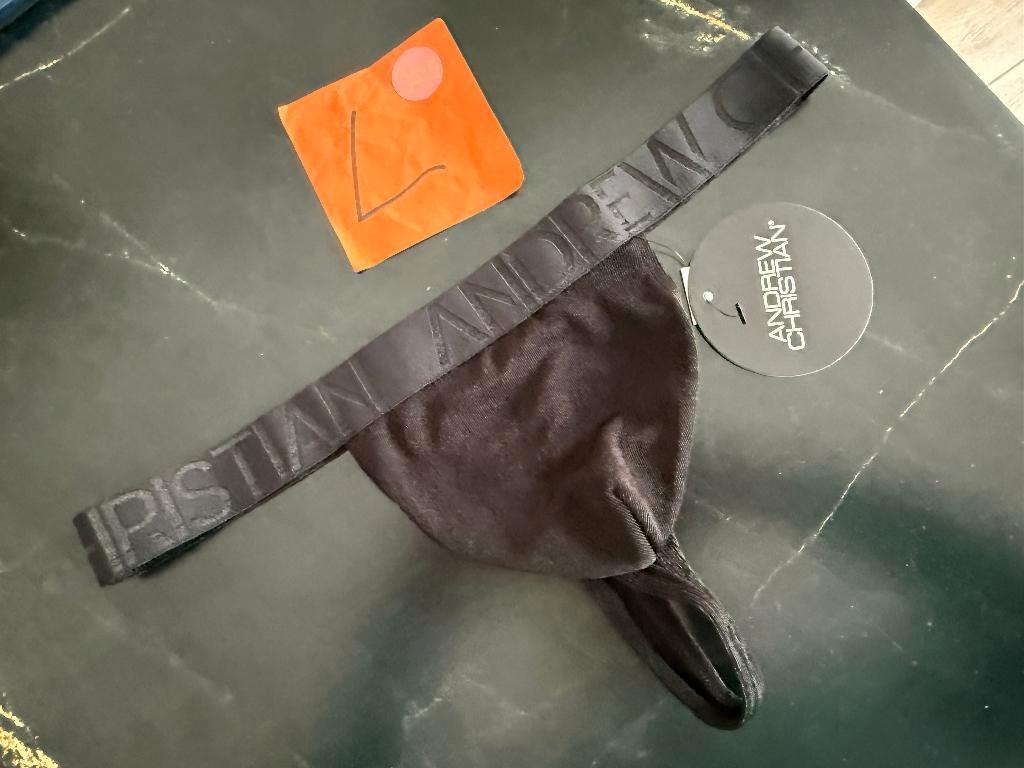 Andrew Christian, herenstring, string, zwart, shiny, mt L, Kleding | Heren, Ondergoed, Slip, Zwart, Ophalen of Verzenden