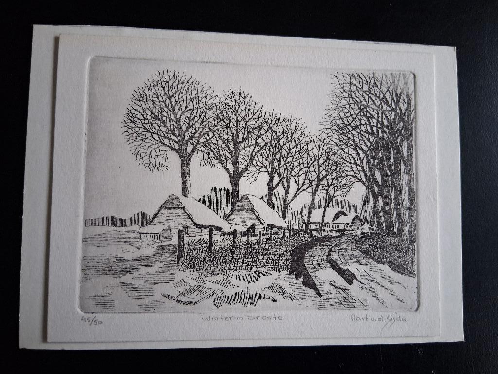 Ets 'Winter in Drenthe' Aart van der Sijde *eureka*, Antiek en Kunst, Kunst | Etsen en Gravures, Ophalen of Verzenden