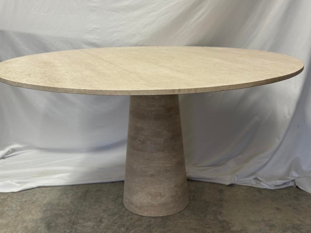 Ronde Travertin Eettafel Ø130 cm – Conische Poot, Ophalen, 100 tot 150 cm, Rond, Nieuw