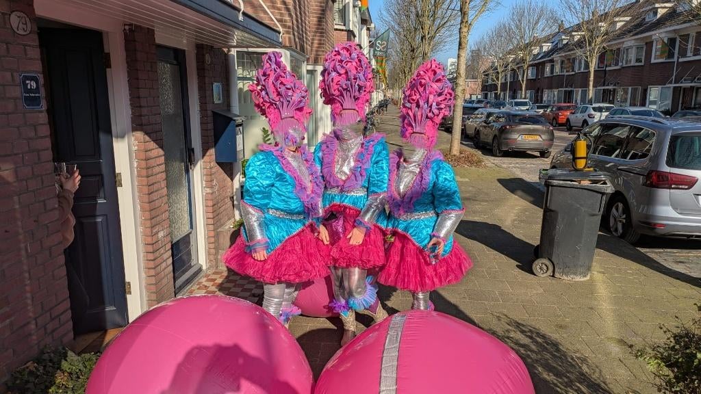Kleurrijke set voor loopgroep: 5 volwassenen + 1 kind, Ophalen, Zo goed als nieuw, Carnaval, Kleding