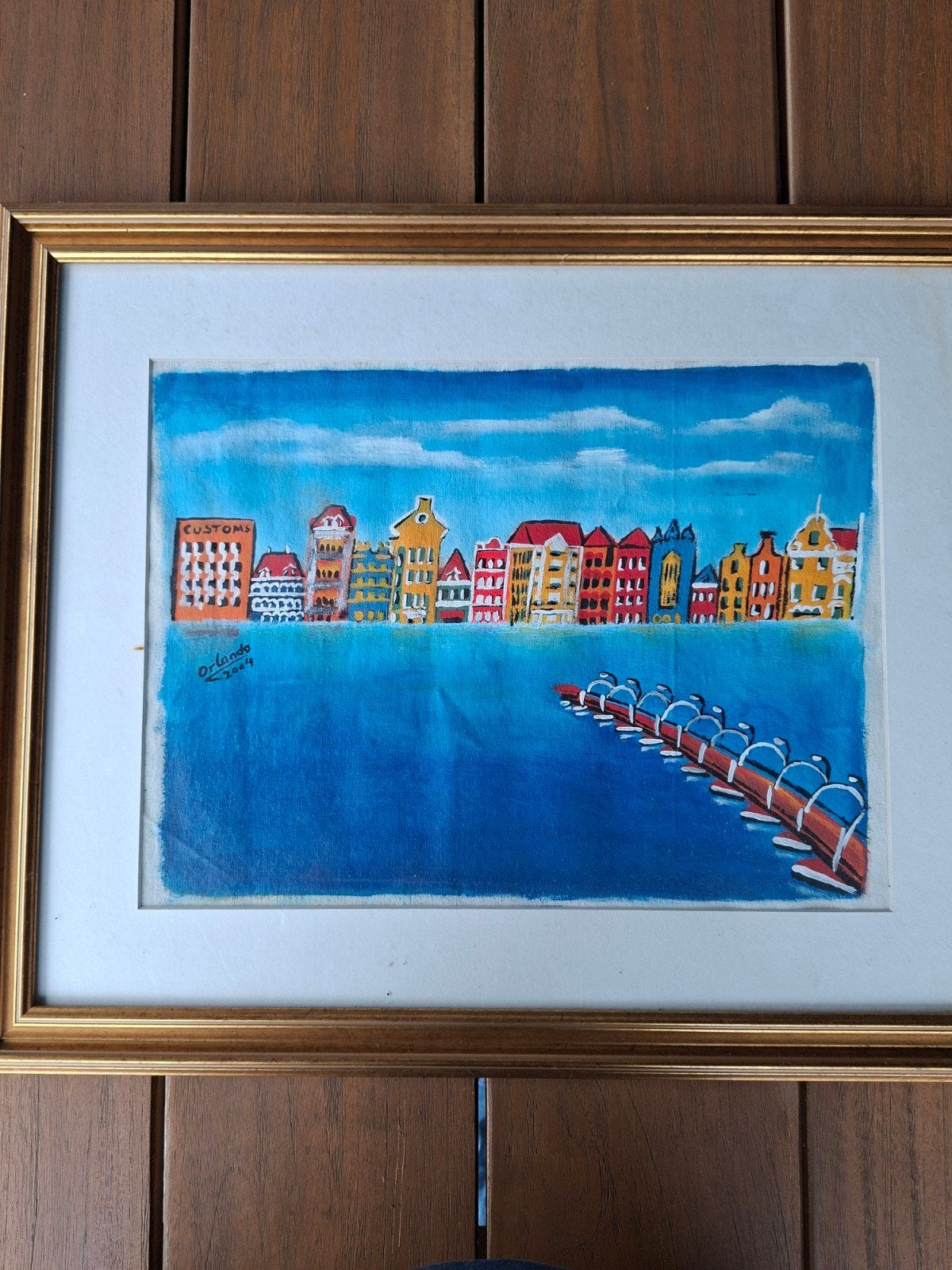 Twee schilderijen van Curaçao, Ophalen, Acrylverf, Stadsgezicht, Gesigneerd