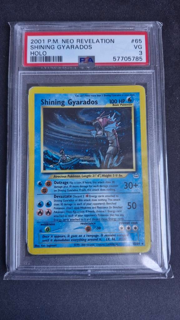 Shining Gyarados Holo PSA 3 - Neo Revelation Pokémon Kaart, Ophalen of Verzenden, Gebruikt, Losse kaart, Foil