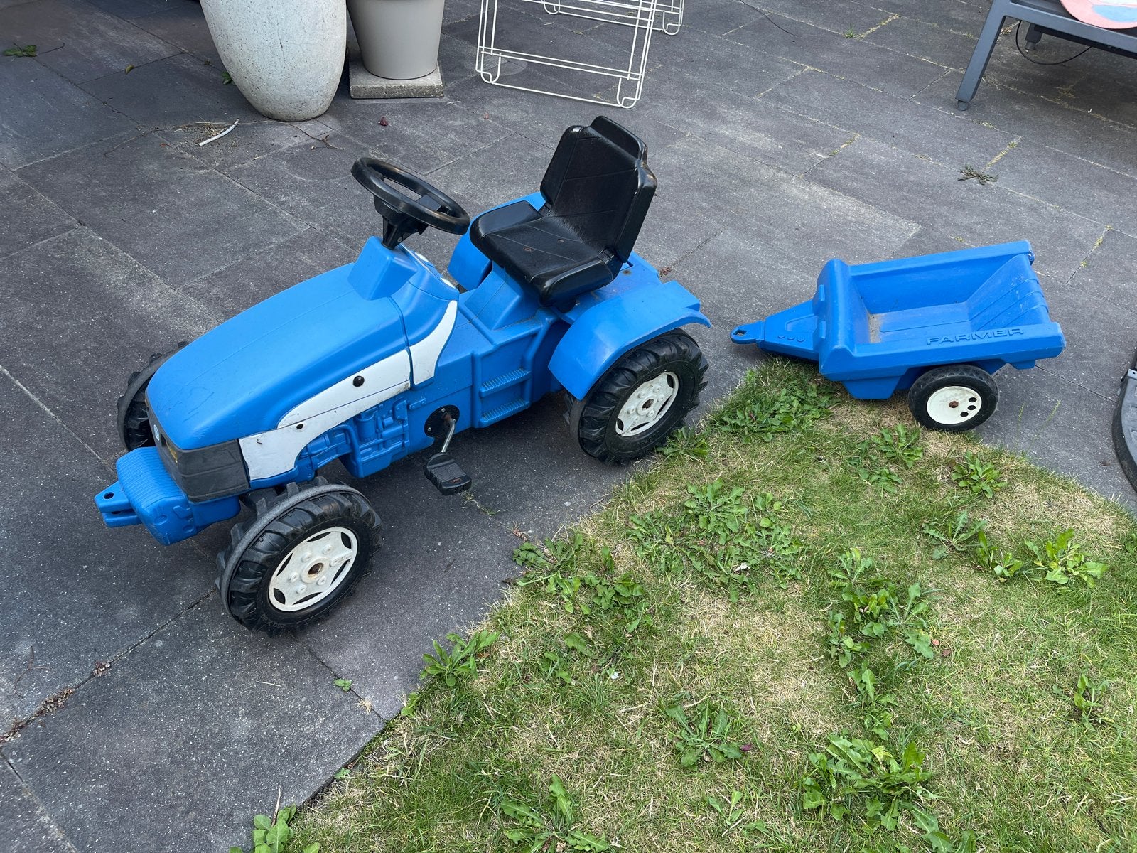 Blauwe Trekker met Aanhanger - Trapauto voor Kinderen, Ophalen, Gebruikt, Trapvoertuig