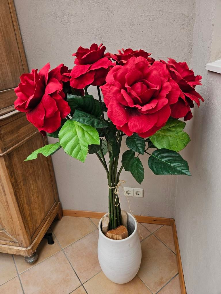 8 Grote Rode Kunstrozen - 125cm Lang, Huis en Inrichting, Woonaccessoires | Kunstplanten en Kunstbloemen, Ophalen of Verzenden
