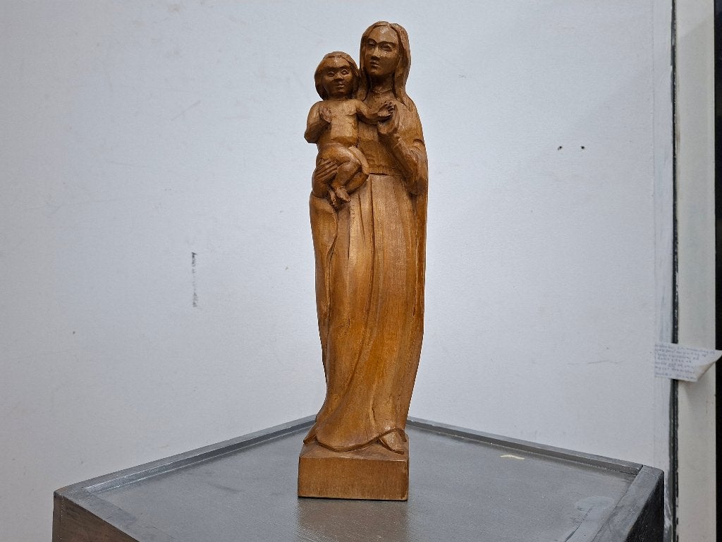 grote handgemaakte houten maria beeld met christus, Ophalen of Verzenden