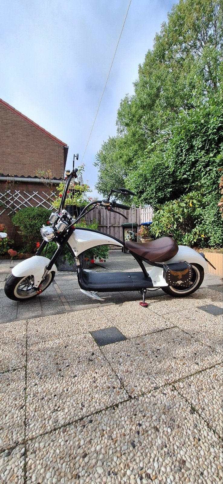 Stijlvolle Mangosteen M1 E-chopper 2020 - Wit/Bruin, Ophalen, Zo goed als nieuw, Overige merken