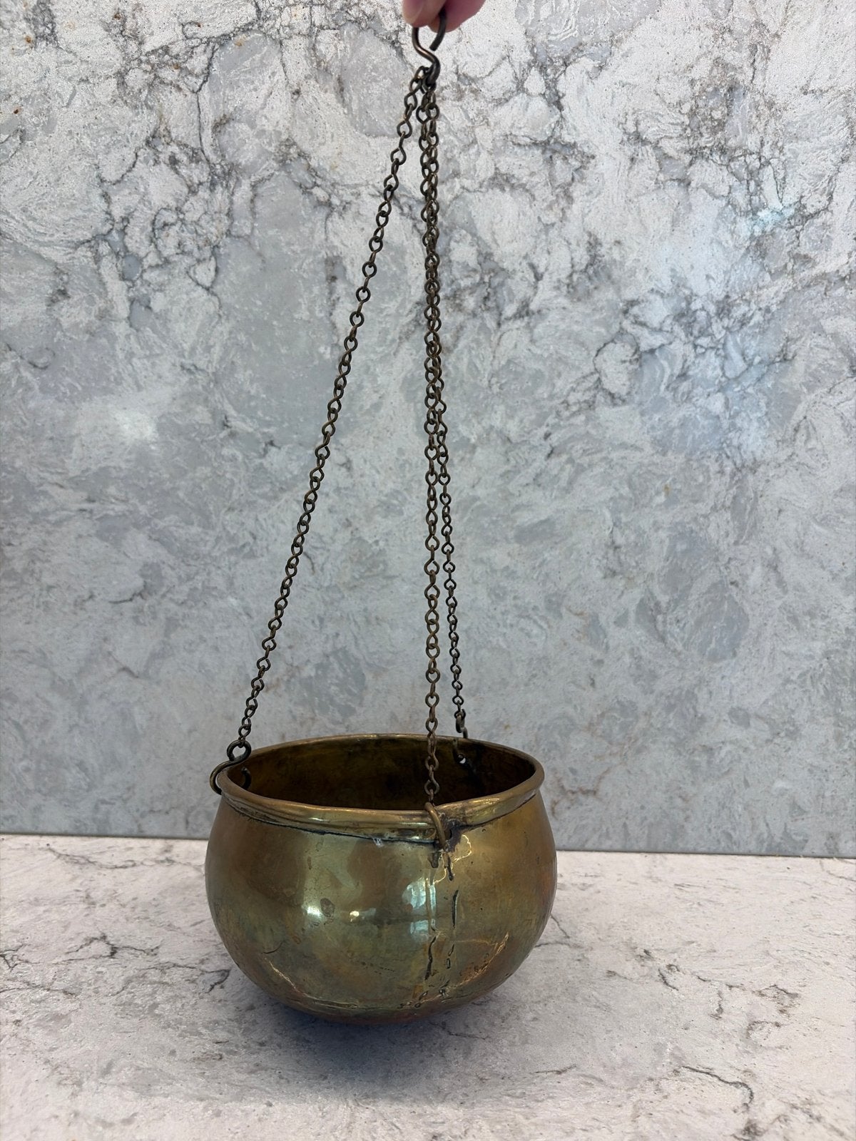 Antieke Koperen Hangpot met Ketting, Ophalen of Verzenden, Koper