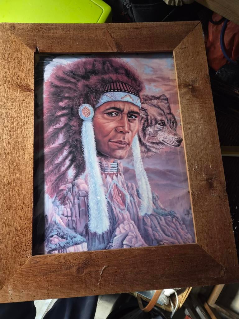 Indianen foto's in lijst 43 x 53, Ophalen, Hout, Minder dan 50 cm, Minder dan 50 cm
