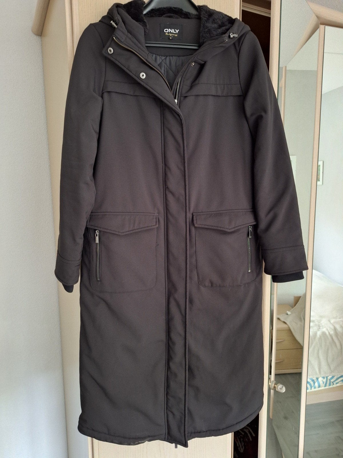 Lange zwarte winterjas van ONLY, Kleding | Dames, Maat 38/40 (M), Zwart, Ophalen of Verzenden, ONLY