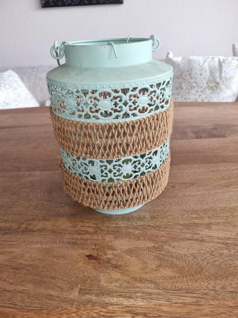 Windlicht met jute en metaal, Ophalen of Verzenden