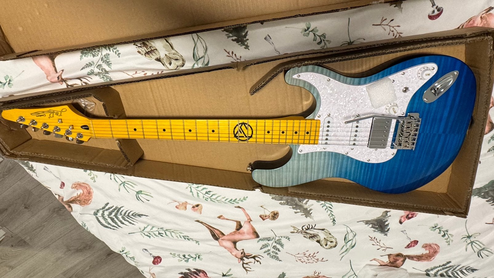 J & D ST-Flame Blue Natural Fade gitaar, Ophalen, Zo goed als nieuw, Solid body, Overige merken